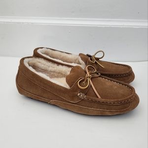 Pajar tan suede leather shearling cabin slippers house shoe men size 42